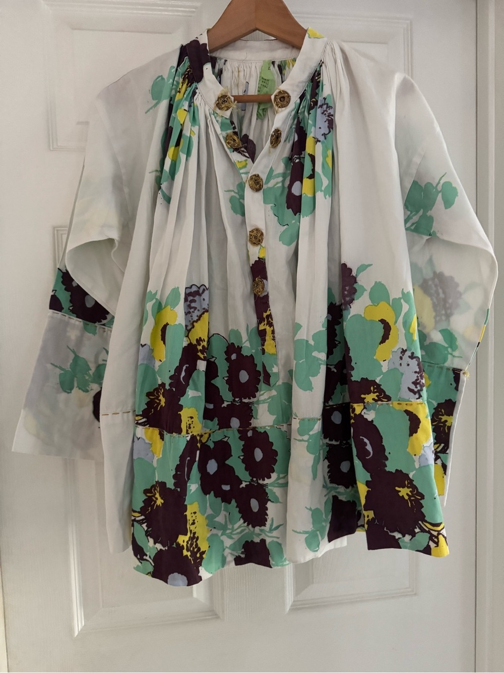Yvonne S Handmade White Floral Print Tunic Blouse